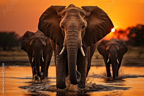 big african elephants in the sunset, big five wildlife safari © CROCOTHERY