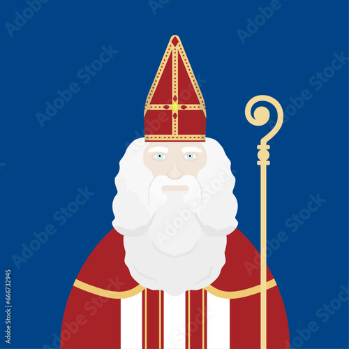 Sinterklaas Vector Illustration: Traditional Saint Nicholas with Staff and Mitre