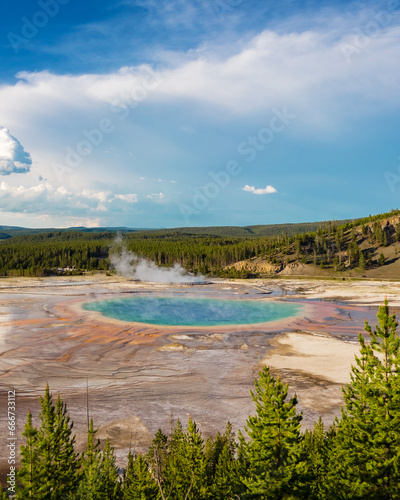 Spectacular Grand Prismatic Spring at Sunset: Empty Boardwalks, Smoke Plumes, and Colorful Wyoming Sky