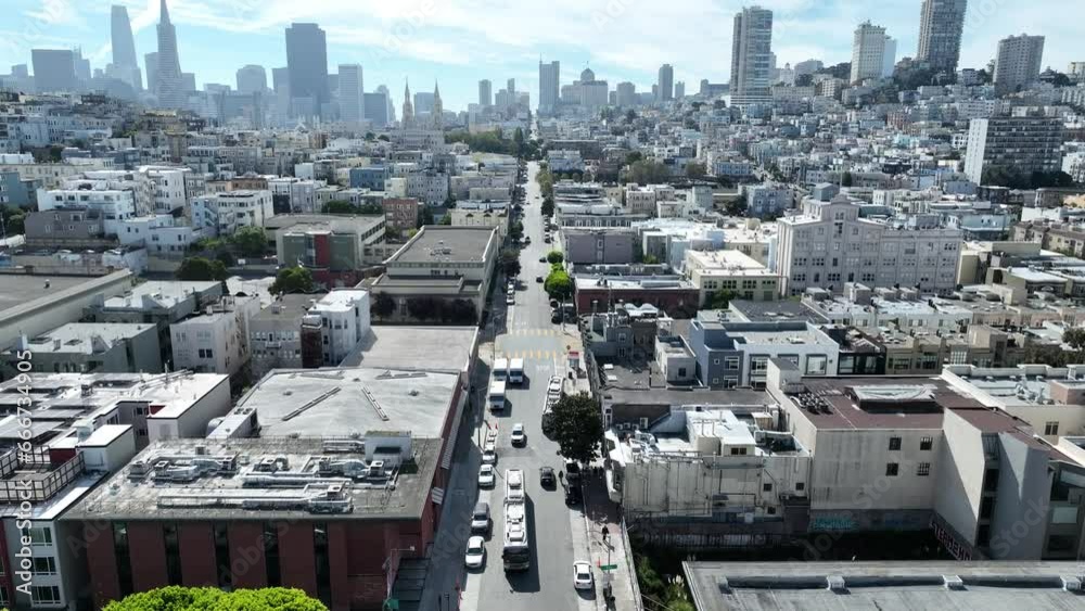 Downtown Traffic At San Francisco In California United States. Downtown City Skyline. Transportation Scenery. Downtown Traffic At San Francisco In California United States. 