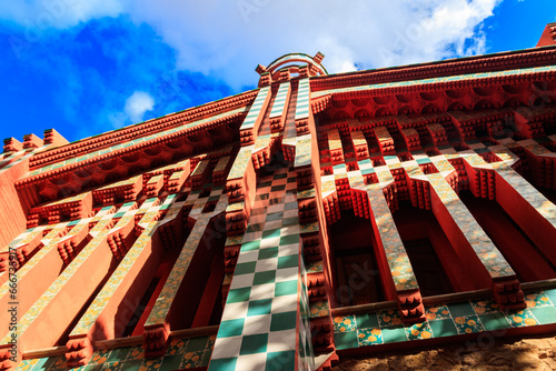 Facade of Casa Vicens in Barcelona, Spain. It is first masterpiece of Antoni Gaudi. Built between 1883 and 1885