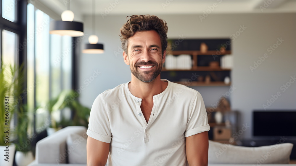 Obraz premium Confident Elegance: Smiling Middle-Aged Caucasian Man