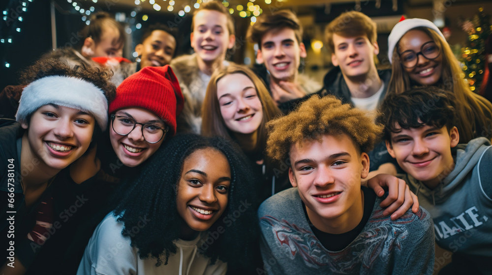 a group of young friends at a christmas party.