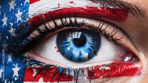 eye of the person with colored skin of america flags photo