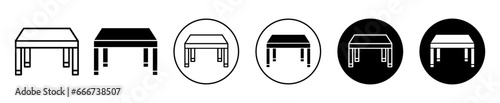 Table icon. House or office work tabletop made of wood symbol set. Wooden table desk vector sign. home dining table furniture line logo.