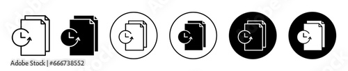 Temporary file icon. computer temp file folder symbol set. Restore or backup document paper sheet on time vector sign. Temporary doc with clock timer line logo. Temporary Archive file recovery icon
