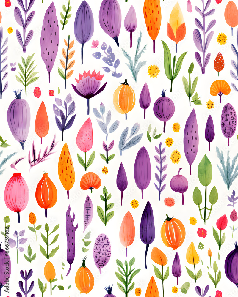Vegetables watercolor hand drawn seamless pattern 