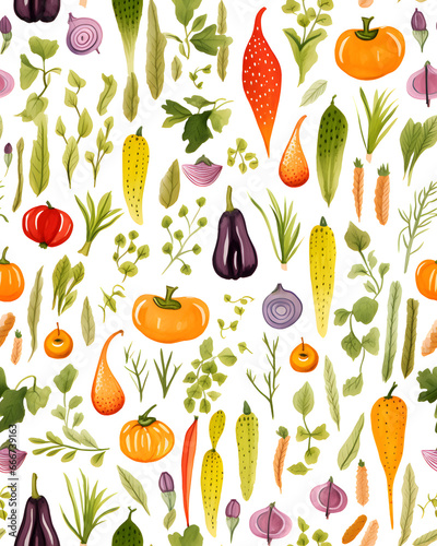 Vegetables watercolor hand drawn seamless pattern 