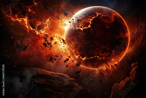 planeta podczas apokalipsy i kosmos płonący ognisty