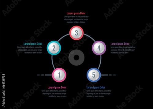 five steps infographic template. round infographic template. internet, education, business, annual report, magazine information template