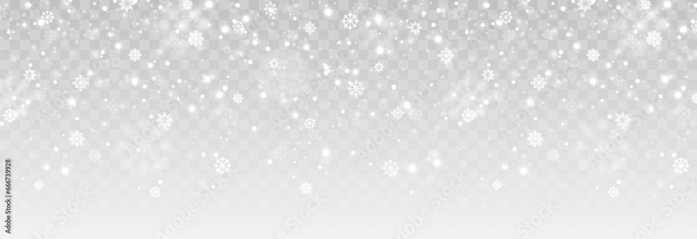 Vector snow background png. Snow png. Snowfall, blizzard, winter. Falling snowflakes. Christmas background.