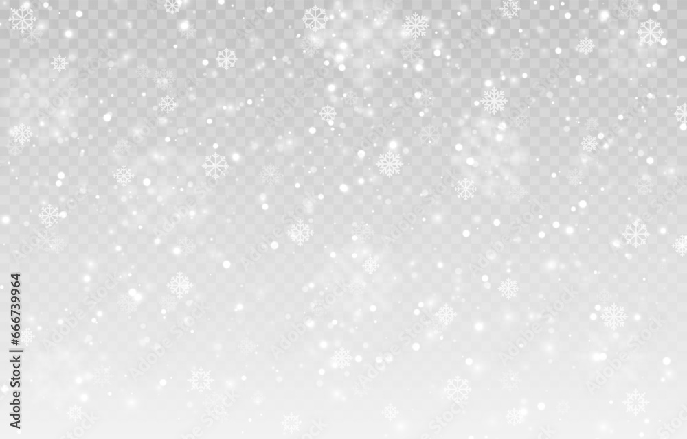 Vector snow background png. Snow png. Snowfall, blizzard, winter. Falling snowflakes. Christmas background.