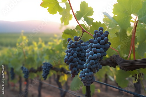 Vineyard at Sunset: Grapevines Bathed in the Warm Glow of the Setting Sun