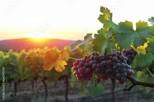 Vineyard at Sunset: Grapevines Bathed in the Warm Glow of the Setting Sun