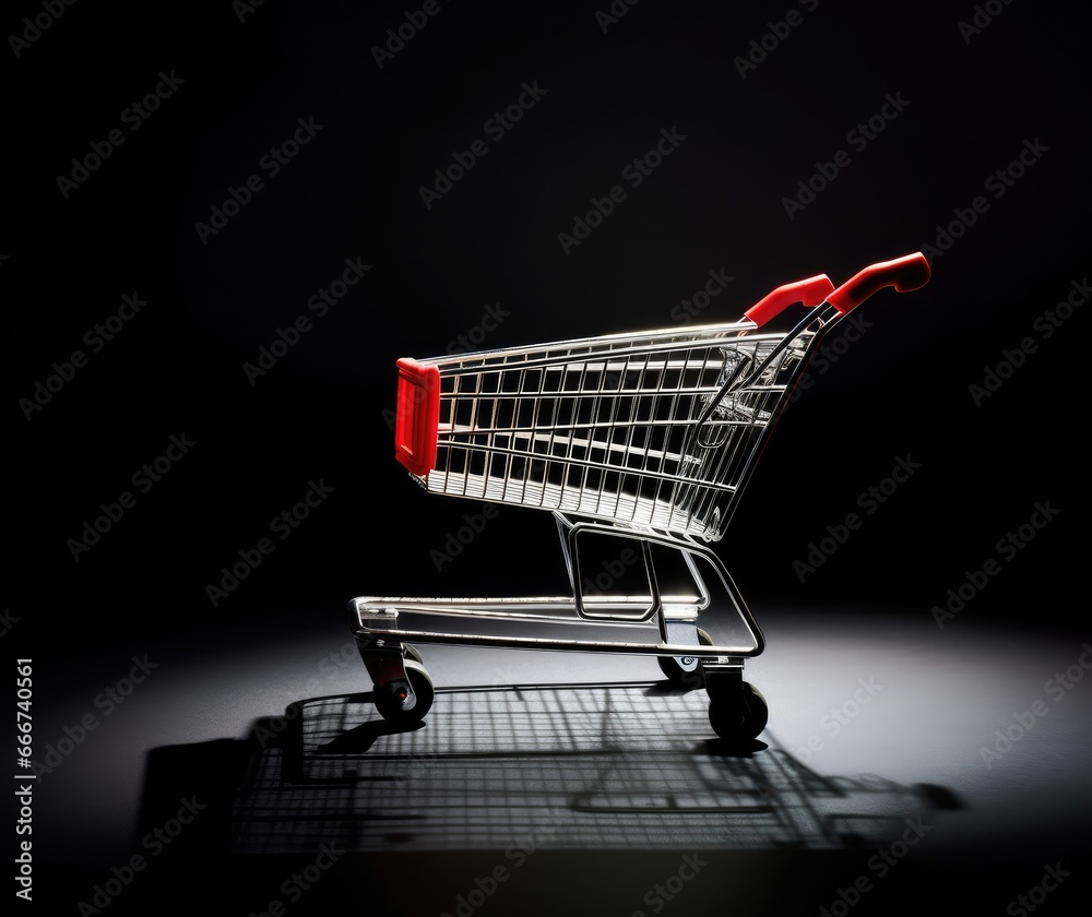 Shopping Cart in Spotlight Black Background