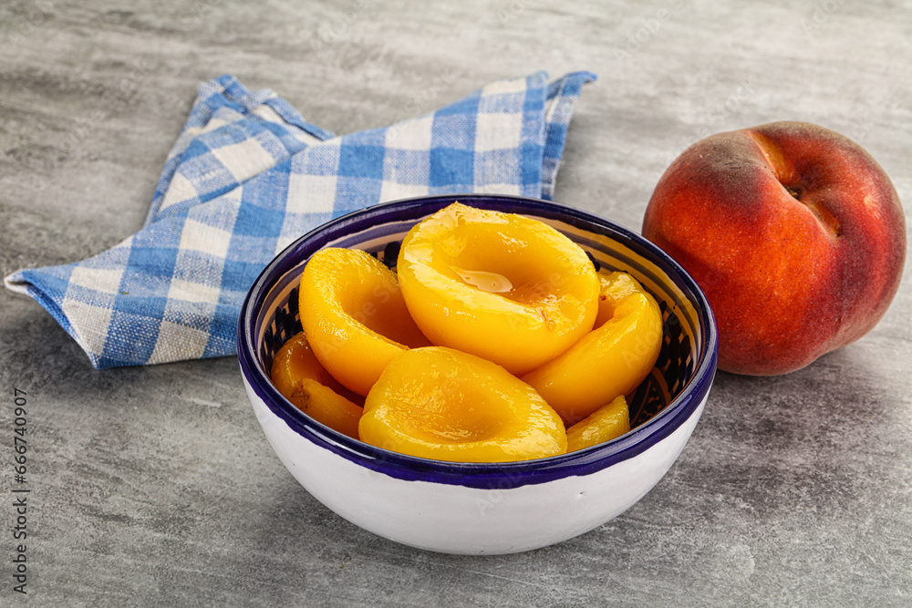Ripe sweet and juicy canned peach Ripe sweet and juicy canned peach