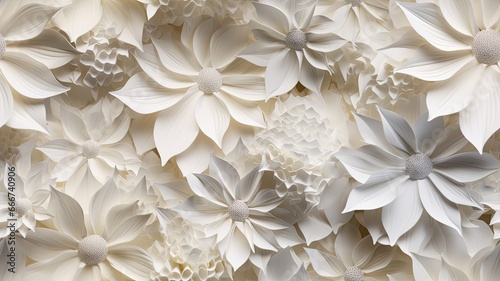 intricate paper quilling art featuring white snowflakes and vibrant white poinsettia flower. SEAMLESS PATTERN. SEAMLESS WALLPAPER.