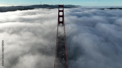 Golden Gate Bridge Aerial At San Francisco In California United States. Megalopolis Downtown Cityscape. Business Travel. Golden Gate Bridge Aerial At San Francisco In California United States. 