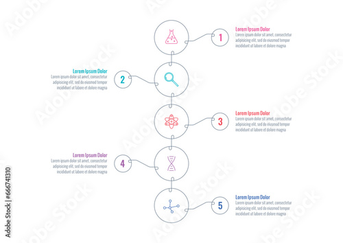 five step briefing template. infographic template with science symbols. infographic template for internet, web, magazine, annual report