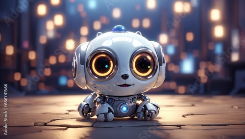 "Adorable Robo-Companion: A Cute 3D Render with Glowing Eyes"