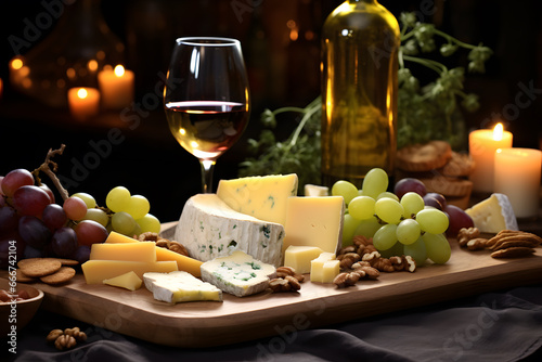 Plate of cheese and wine background