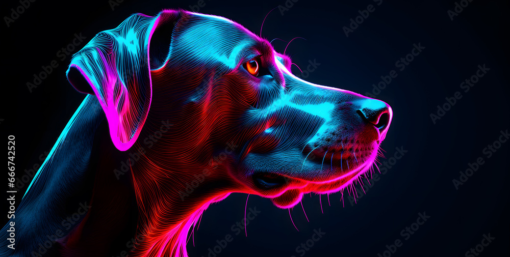 Dog head in profile in neon colors poster