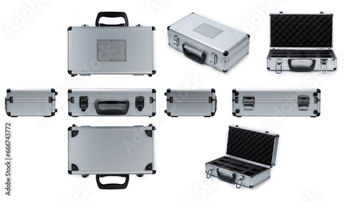 Different views of metal briefcase