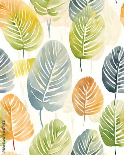 Monstera Watercolor seamless hand drawn  pattern 