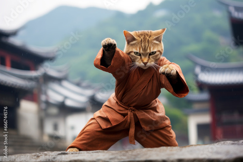 Gato practicando Kung-fu.