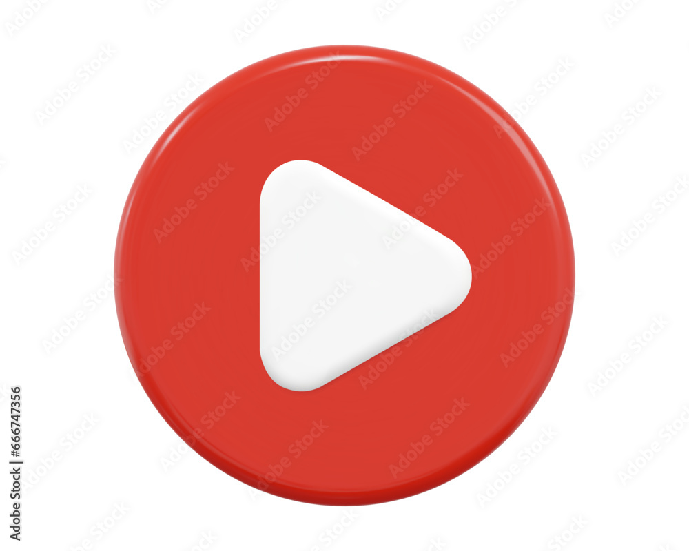 3d red play button icon. Symbol to watch tv, video, movie,live stream. Stock vector illustration on isolated background. - obrazy, fototapety, plakaty 