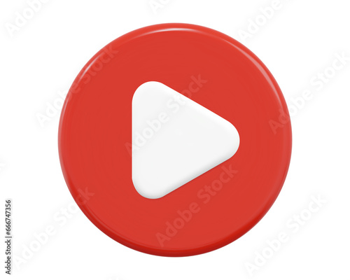 3d red play button icon. Symbol to watch tv, video, movie,live stream. Stock vector illustration on isolated background.
