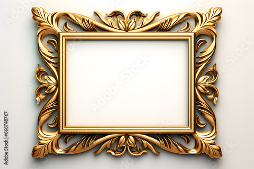 Gold carved gilded frame isolated on white background