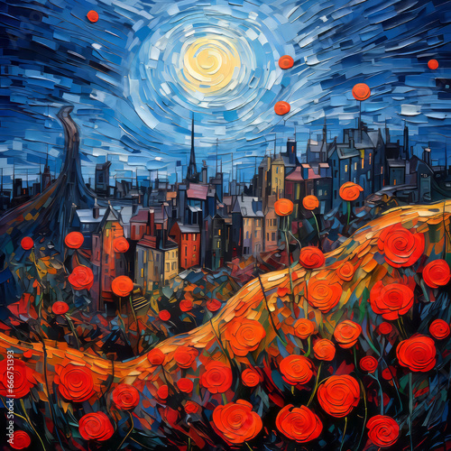 Abstract mosaic painted rose landscape background