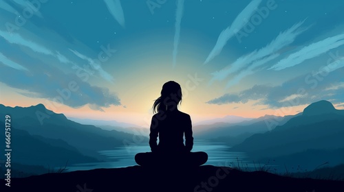 girl in lotus position silhouette.