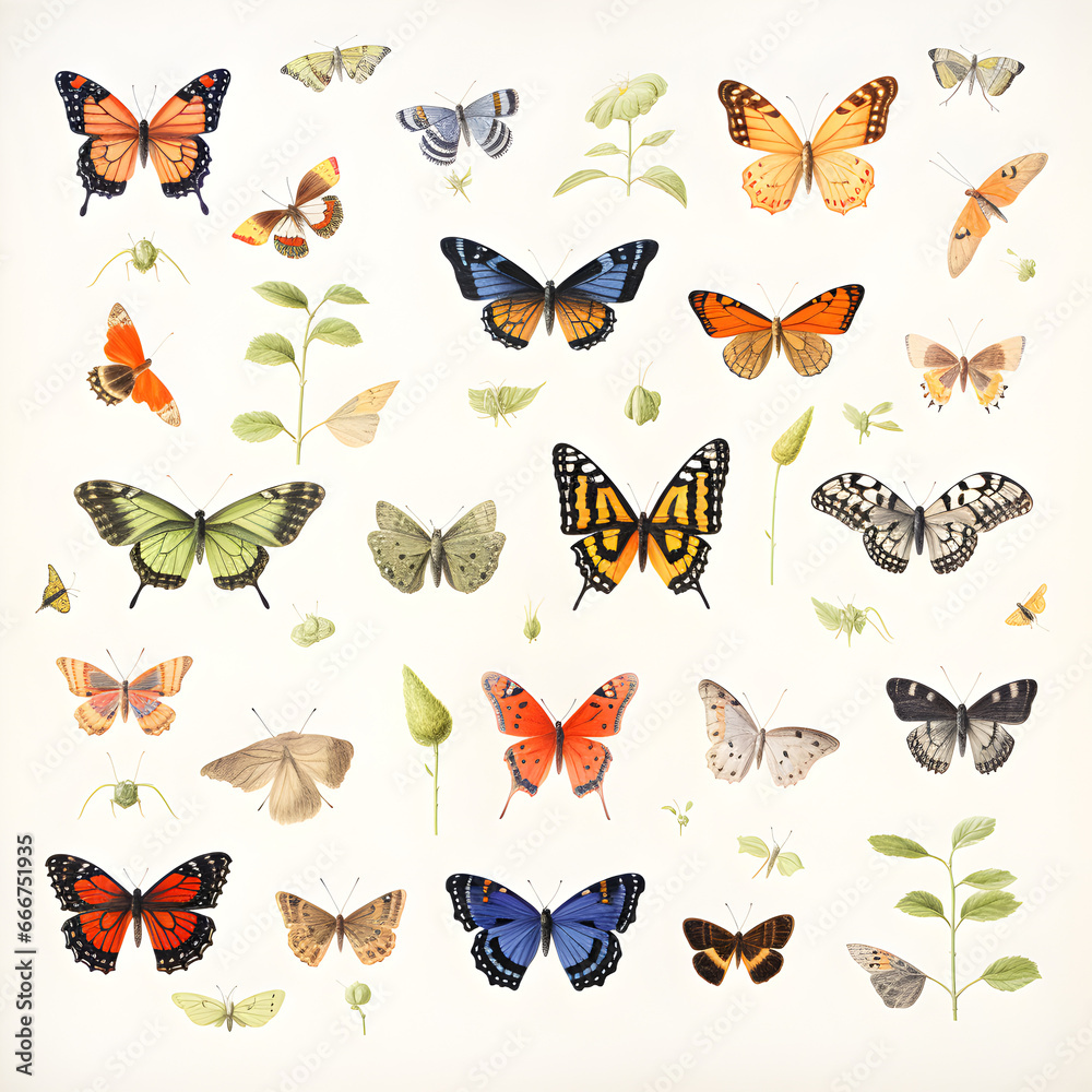 set of butterflies set of butterflies