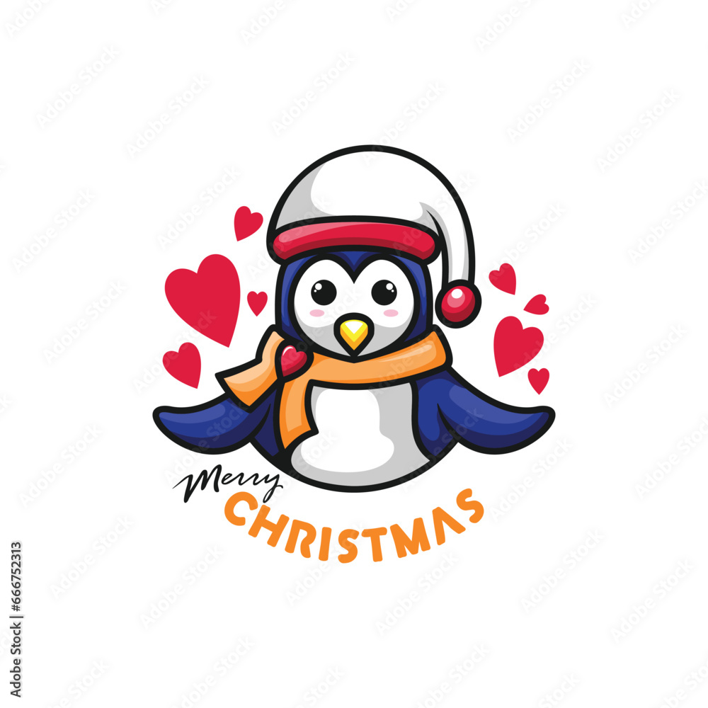 Naklejka premium Penguin with merry christmas design