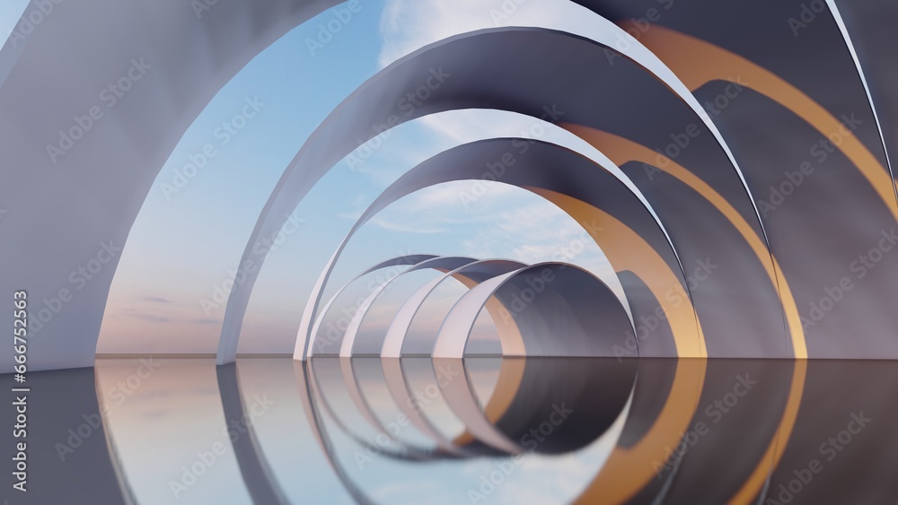Obraz premium Abstract architecture background arched interior 3d render
