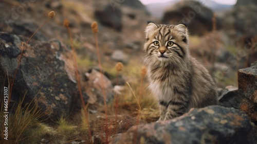 Pallas's Cat in the Rocky Terrain of Central Asia