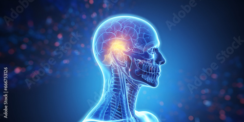 3d rendered illustration of a human brain  3d rendered illustration of male brain anatomy xray image Anatomy of male brain pain with all joints pain. Generative AI