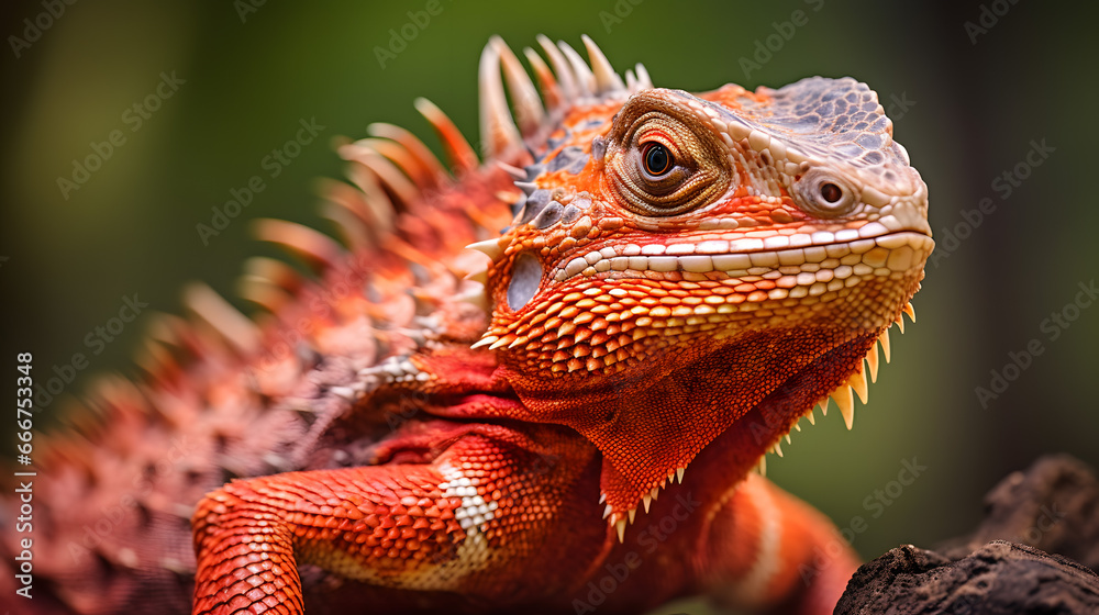 Obraz premium Intense Close-up of a Vibrant Orange Iguana.
