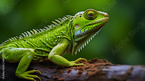 Vivid Close-up of a Green Iguana with Intricate Details. © HappyKris