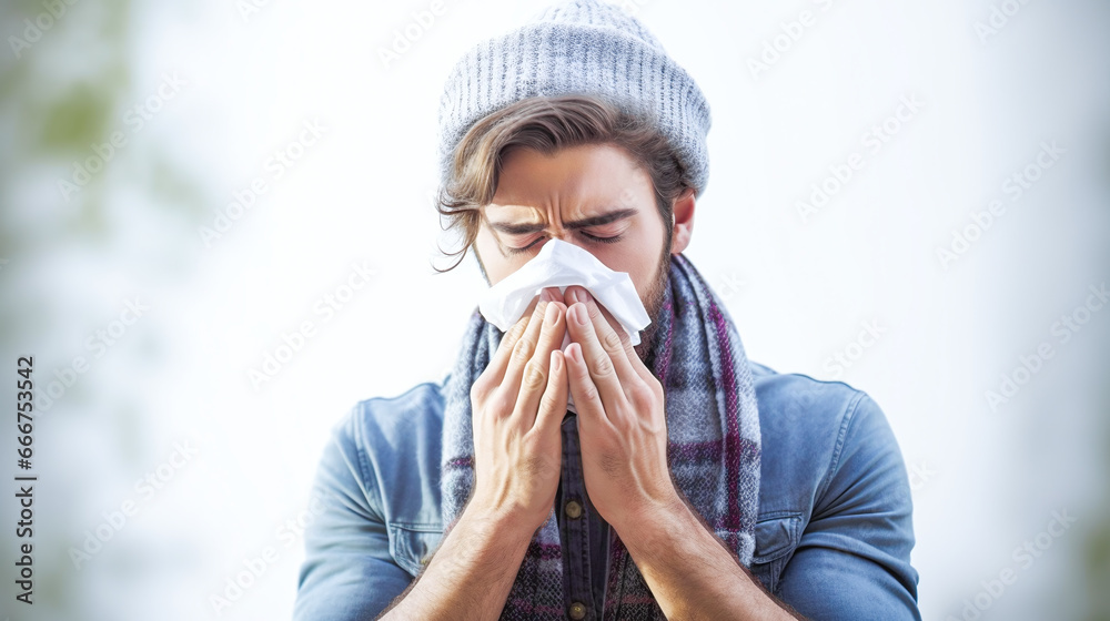sick man blowing their nose sick man blowing their nose