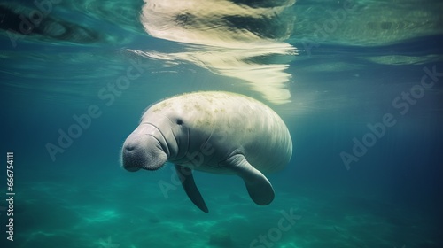 Dugong gliding through clear waters in the Indo-Pacific