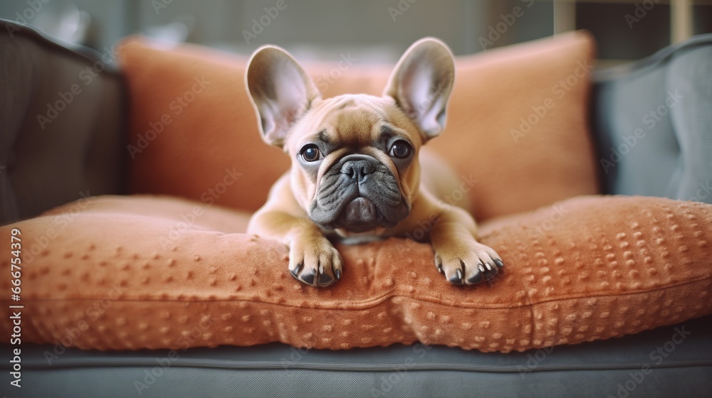Relaxed French Bulldog on Plush Couch