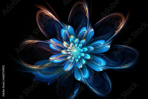 Fractal flower with a blue futuristic appearance. Generative AI