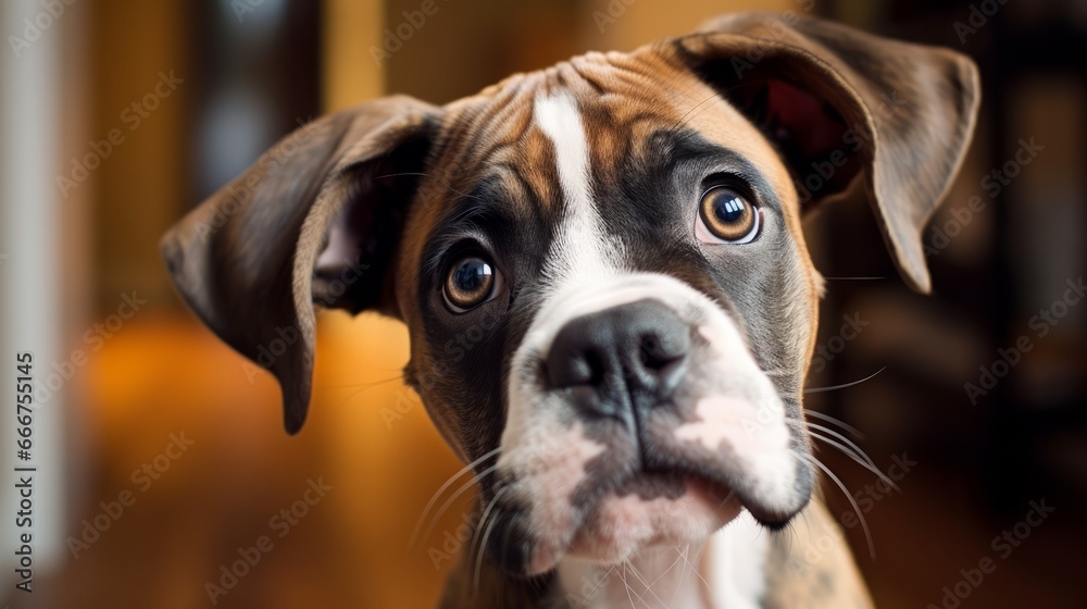Cheerful Boxer Puppy with Playful Expression Cheerful Boxer Puppy with Playful Expression