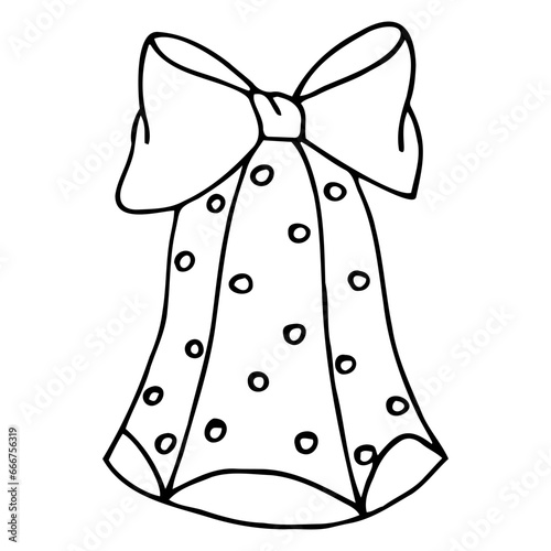 Cute bell with bow doodle clipart.Vector illustration in trendy doodle style isolated on white background.New Year and Christmas symbols for decoration. Exclusive design elements,badge,icon,handmade.