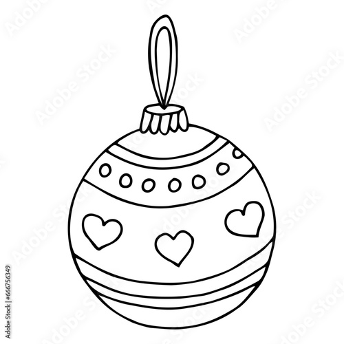 Vector Christmas doodle ball background. Cute hand drawn childish invitation, greeting card. Holiday linear illustration for print, web