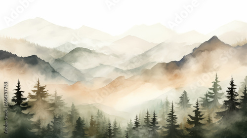 Majestic landscape painting of a breathtaking mountain range framed by lush trees