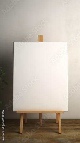 A blank canvas on a wooden easel